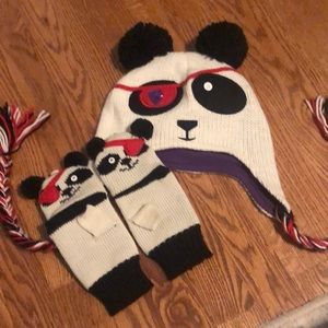 Panda hat and fingerless gloves set